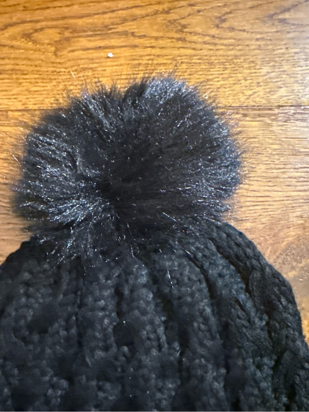 Women's Black Cable Knit Pom Beanie - Picture 3 of 5